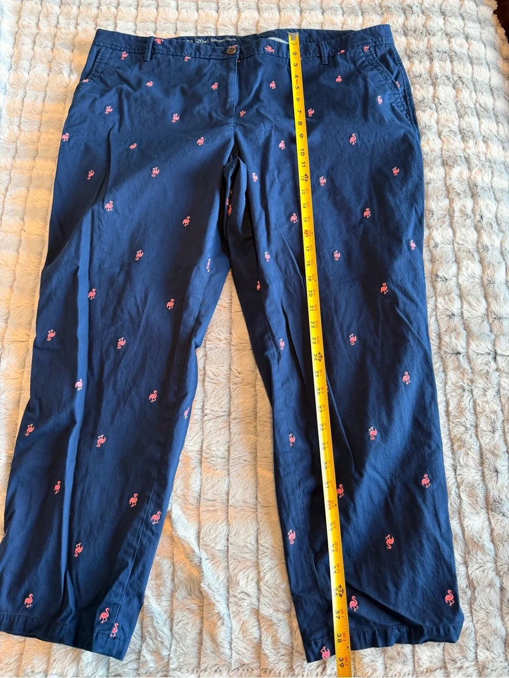 Talbots Navy Relaxed Chino Pants with Pink Flamingo Embroidery SIZE 20W - Picture 1 of 12